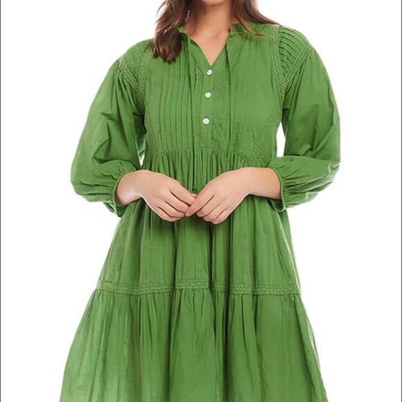 NWT KAREN KANE Mango Tango Lace Trim Tiered Green Dress Size Large (NEW $138) - Picture 3 of 12